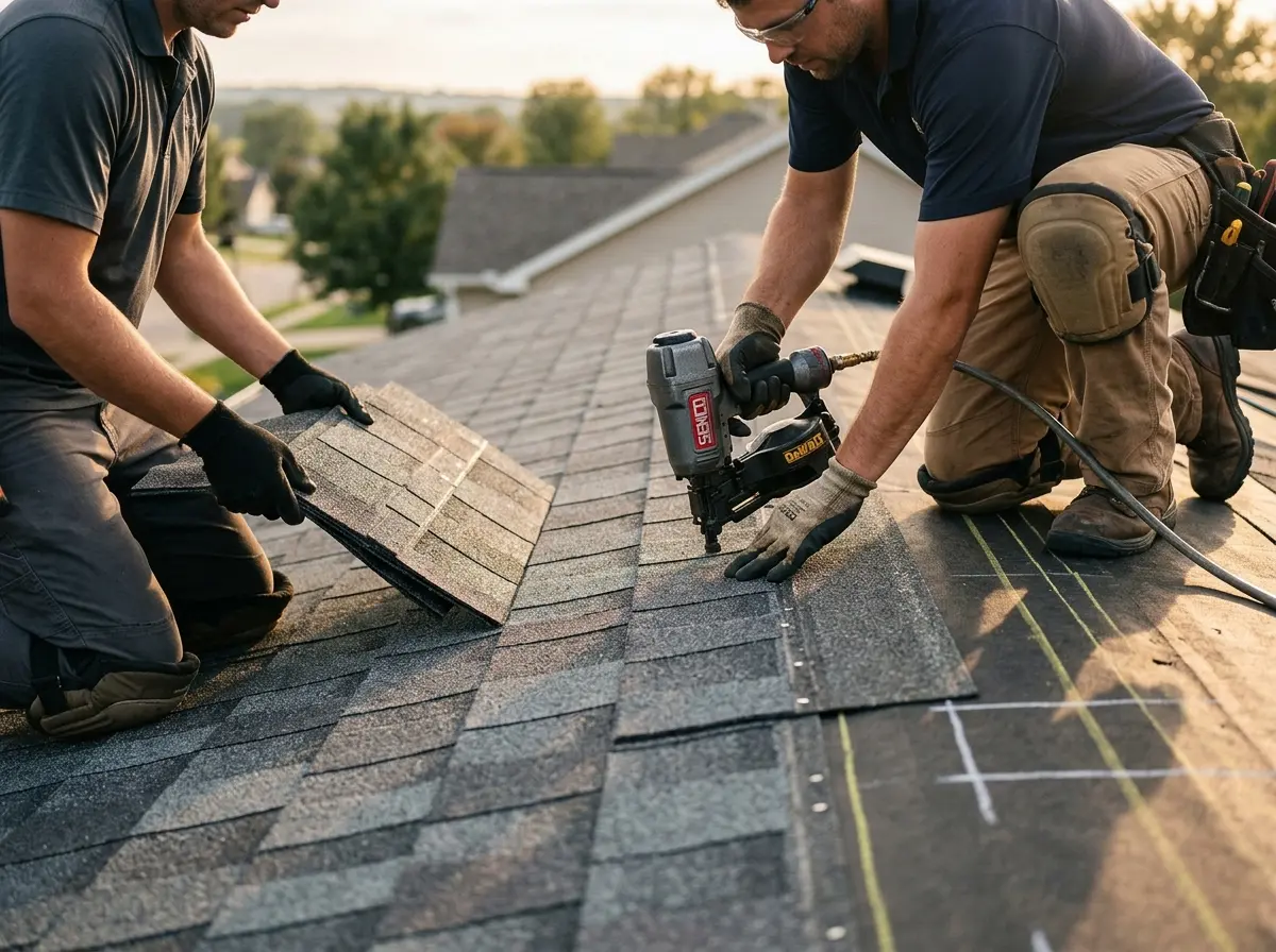 Professional roofer working on a residential roof in Archdale